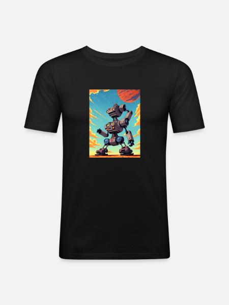 50s Cartoon - Crazy Robot - Sci-Fi - Men's Slim Fit T-Shirt - black