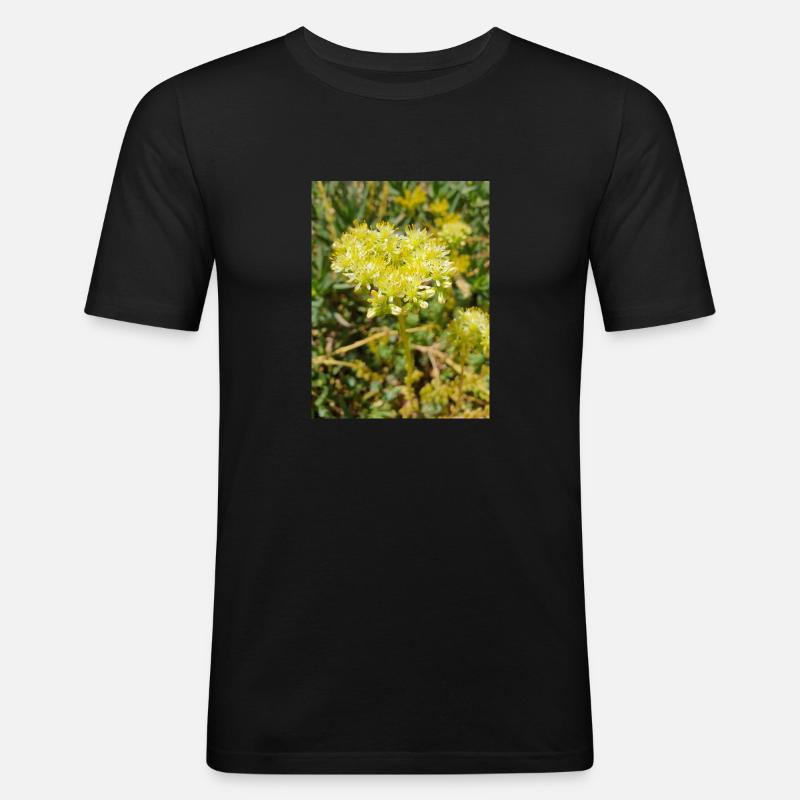 Heller Mauerpfeffer (auf deutsch Nizza-Mauerpfeffer) - Männer Slim Fit T-Shirt - Schwarz