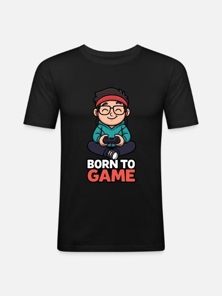 Gamer Cartoon mit Controller - Männer Slim Fit T-Shirt - Schwarz