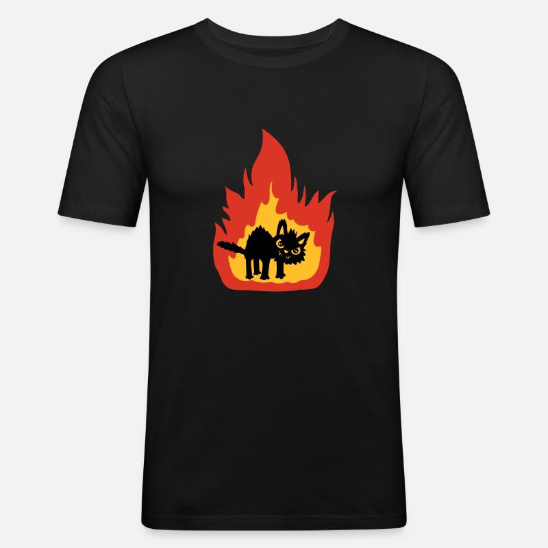 Brennende heiße Katze - Männer Slim Fit T-Shirt - Schwarz