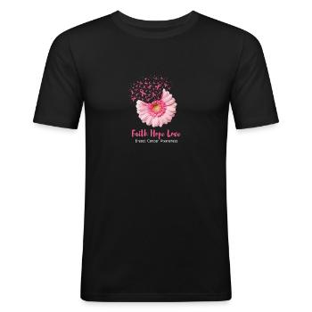 Sensibilisation au cancer du sein Ruban rose Fleur Foi - T-shirt près du corps Homme - noir - Devant - Nik (191cm)