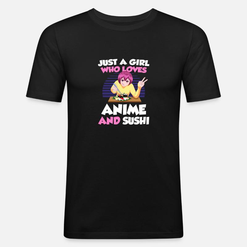 Solo una ragazza che ama anime e sushi - Maglietta aderente da uomo - nero