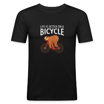 Life Is Better On A Bicycle - Männer Slim Fit T-Shirt - Schwarz - Vorne - Nik (191cm)