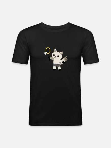 excited cat plays badminton - Men's Slim Fit T-Shirt - black