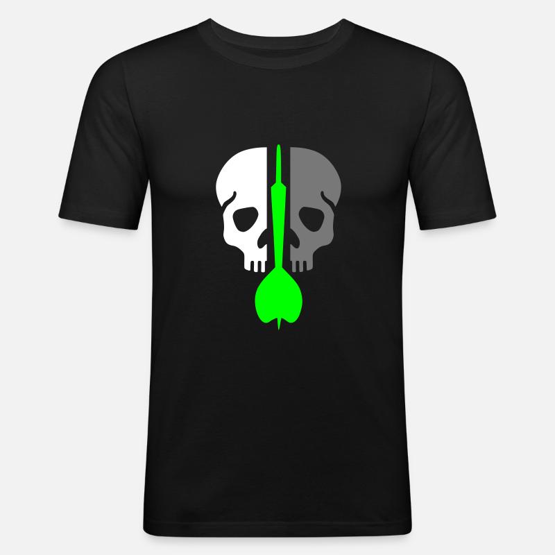 Geteilter Schädel und Dartpfeil - Männer Slim Fit T-Shirt - Schwarz