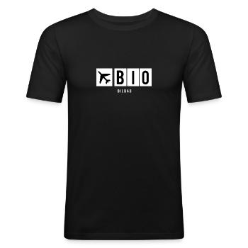BILBAO AIRPORT - Männer Slim Fit T-Shirt - Schwarz - Vorne - Nik (191cm)