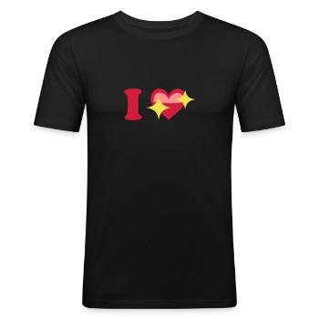 I love - Männer Slim Fit T-Shirt - Schwarz - Vorne - Nik (191cm)