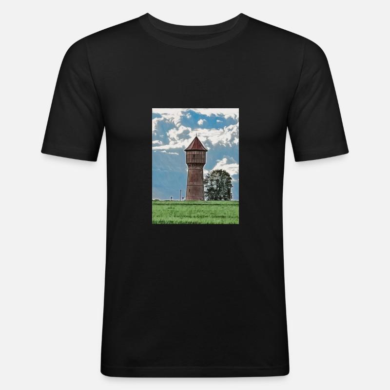 Wasserturm - Männer Slim Fit T-Shirt - Schwarz