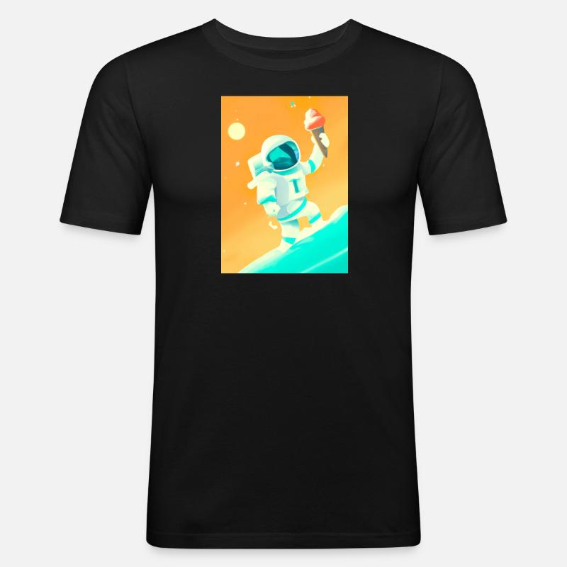 Astronaut mit Eiscreme - Männer Slim Fit T-Shirt - Schwarz
