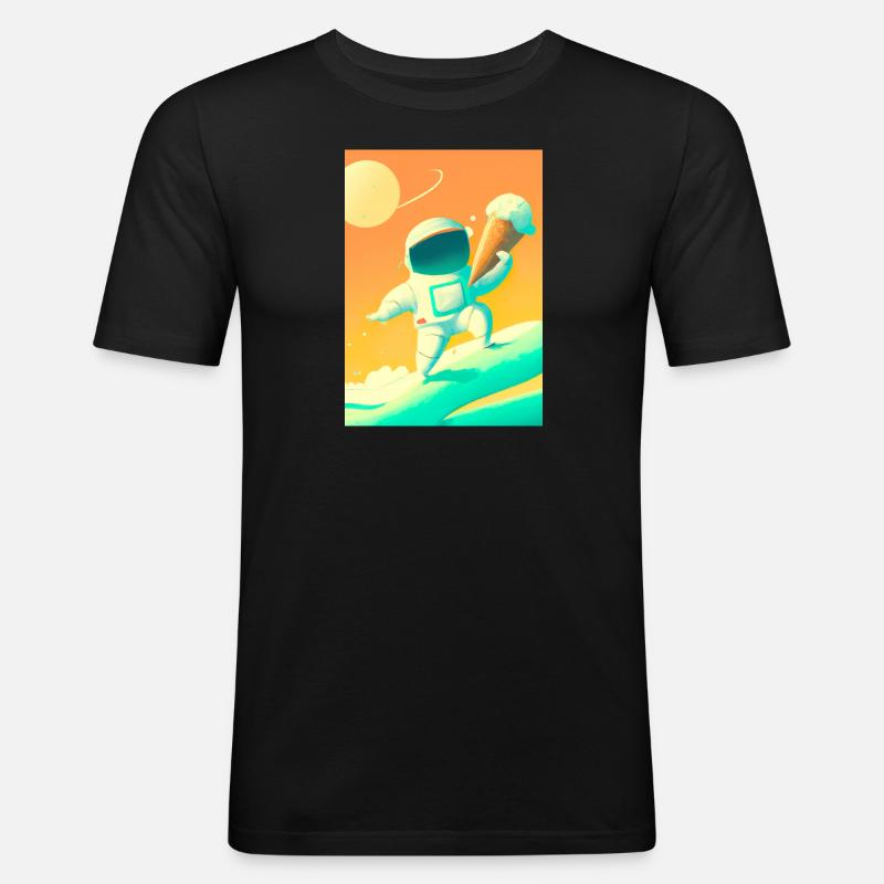 Astronaut mit Eiscreme - Männer Slim Fit T-Shirt - Schwarz