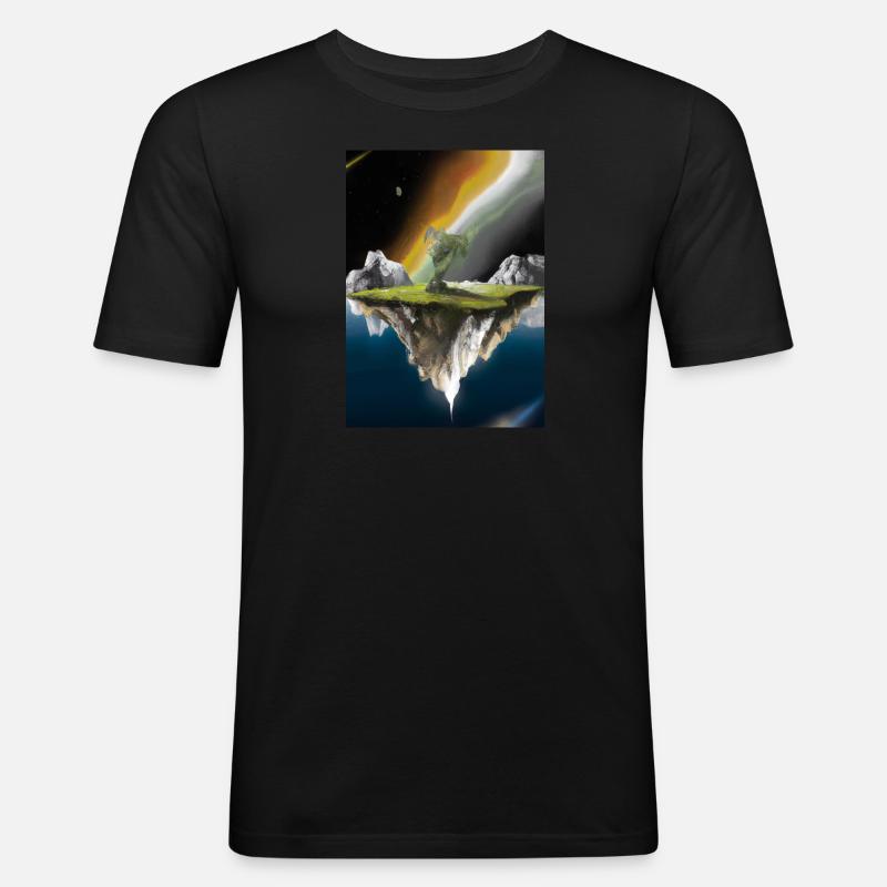 Flying Island Outer Space - Männer Slim Fit T-Shirt - Schwarz