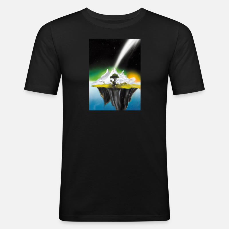 Flying Island Outer Space - Männer Slim Fit T-Shirt - Schwarz