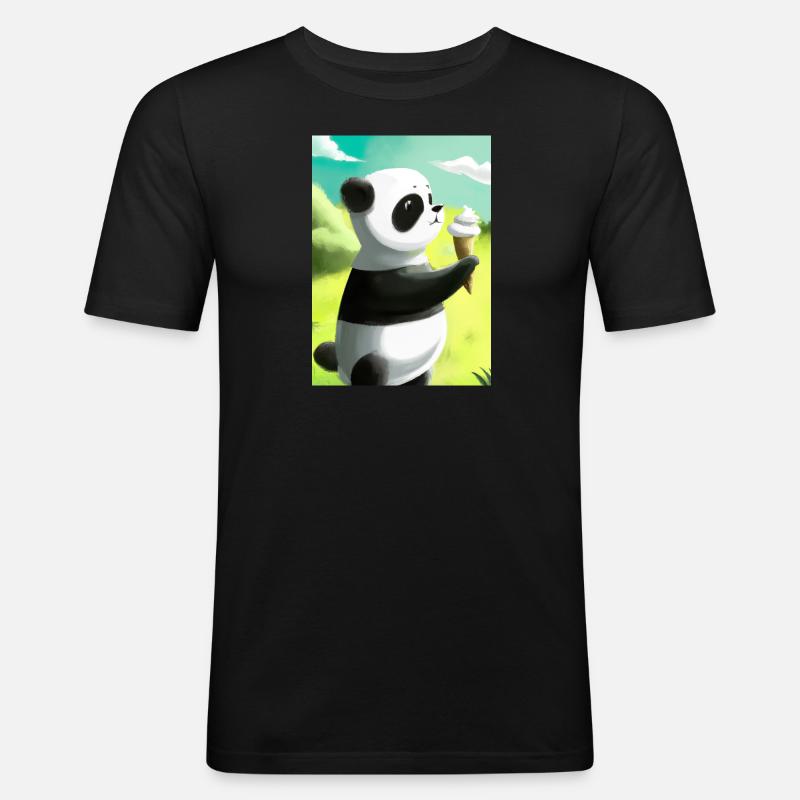 Panda mit Eiscreme - Männer Slim Fit T-Shirt - Schwarz