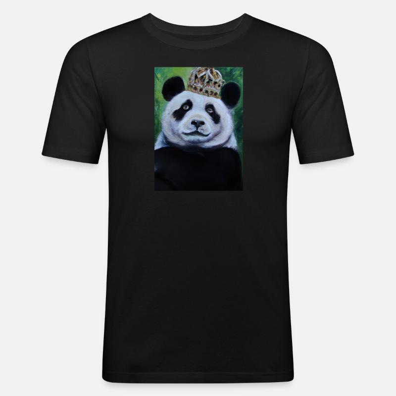 Panda mit Krone Ölgemälde - Männer Slim Fit T-Shirt - Schwarz