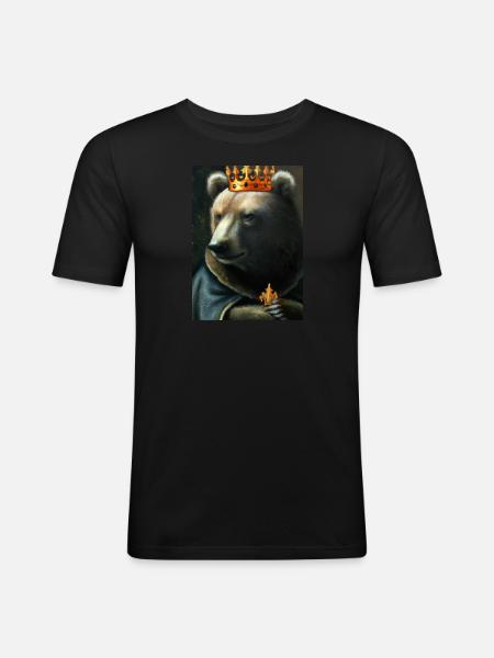 Bär mit Krone - Männer Slim Fit T-Shirt - Schwarz