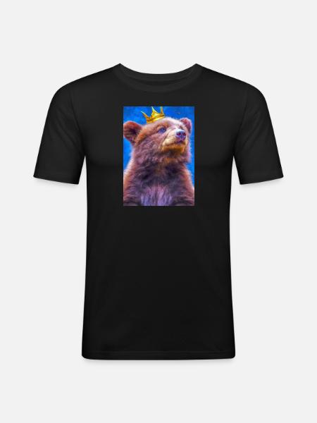 Bär mit Krone - Männer Slim Fit T-Shirt - Schwarz