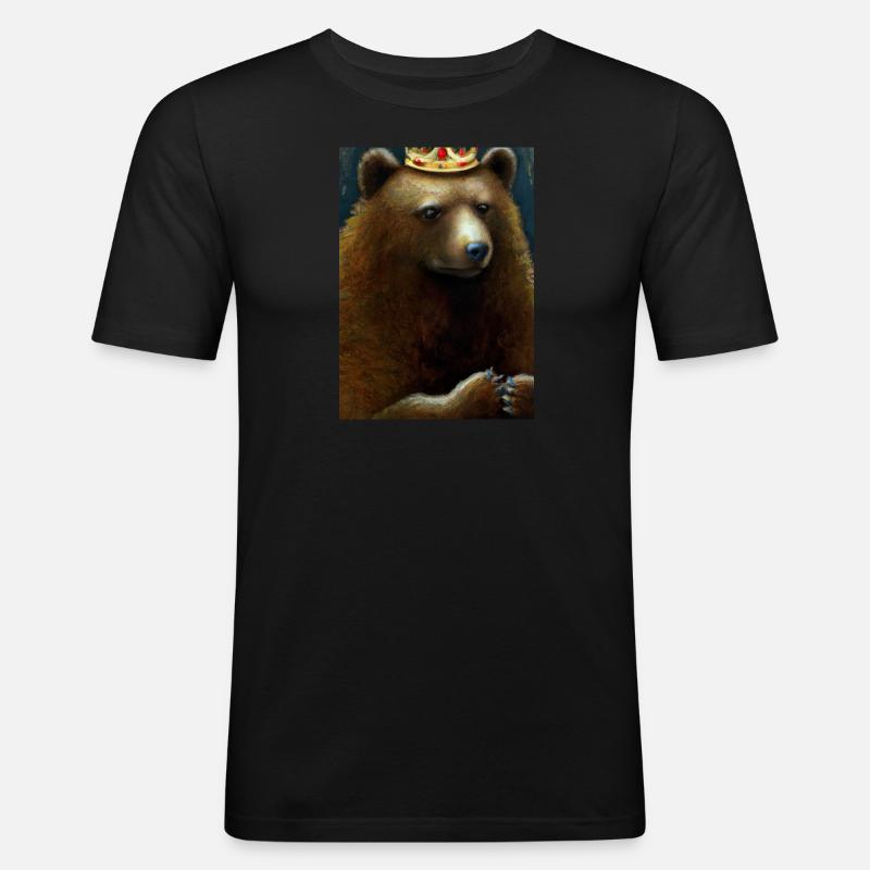 Bär mit Krone - Männer Slim Fit T-Shirt - Schwarz