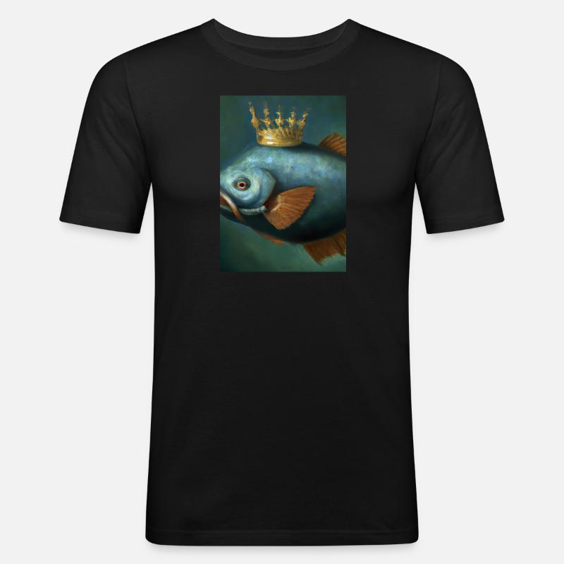 Fisch mit Krone - Männer Slim Fit T-Shirt - Schwarz