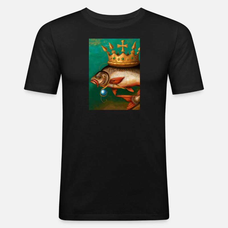 Fisch mit Krone - Männer Slim Fit T-Shirt - Schwarz