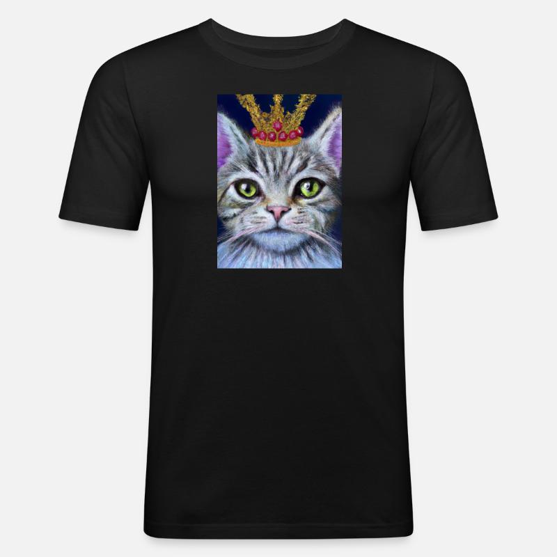 Katze mit Krone - Männer Slim Fit T-Shirt - Schwarz