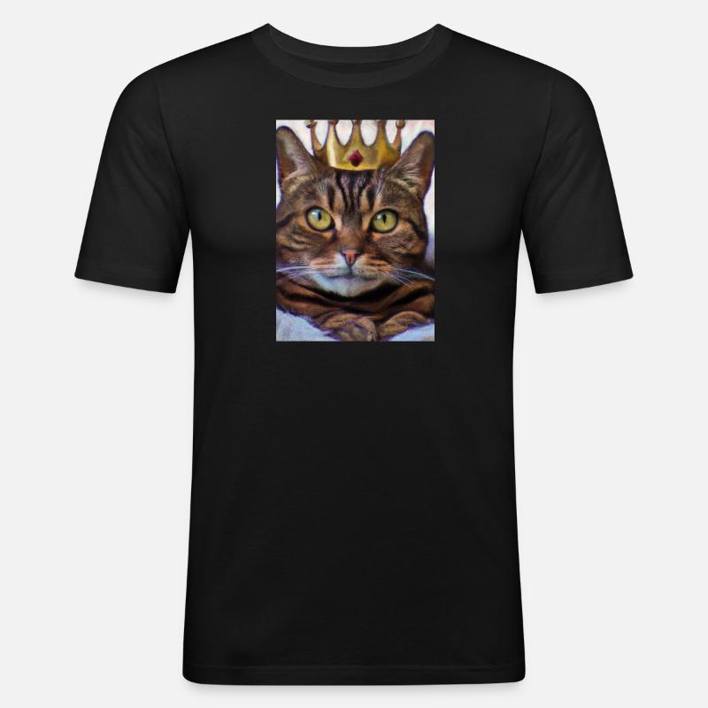 Katze mit Krone - Männer Slim Fit T-Shirt - Schwarz