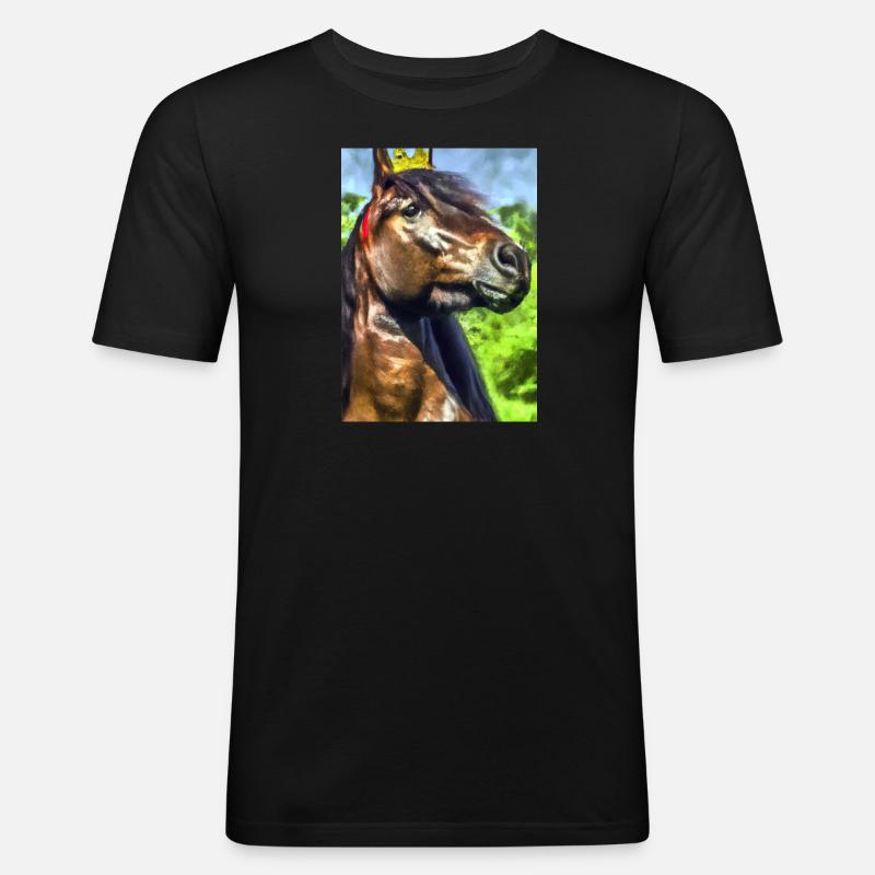Pferd mit Krone - Männer Slim Fit T-Shirt - Schwarz