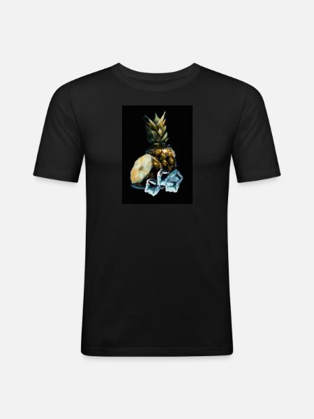 Ananas und Eiswürfel - Männer Slim Fit T-Shirt - Schwarz