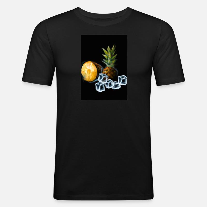 Ananas und Eiswürfel - Männer Slim Fit T-Shirt - Schwarz