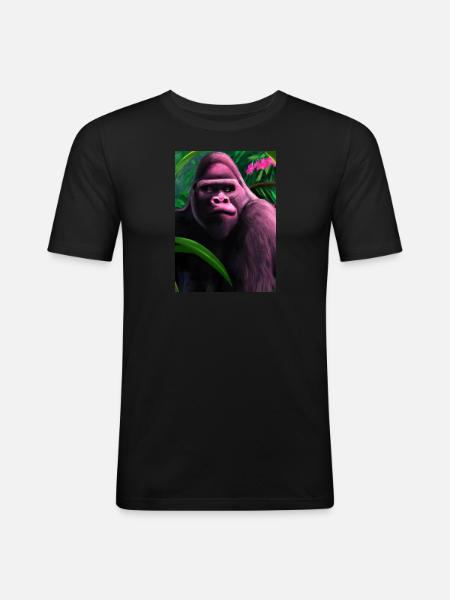 Rosa Gorilla - Männer Slim Fit T-Shirt - Schwarz