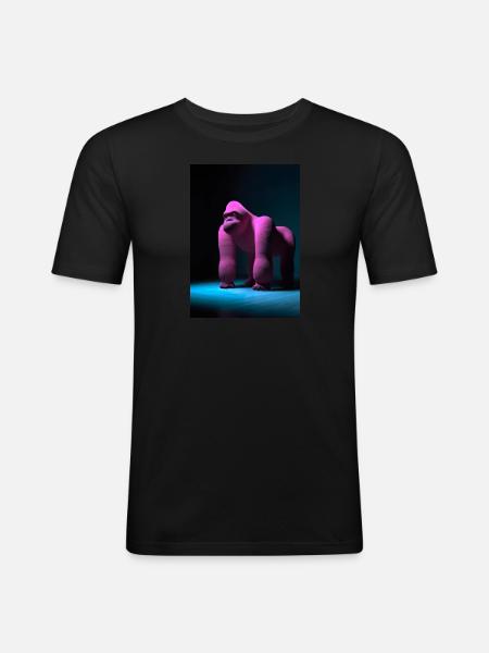 Rosa Gorilla - Männer Slim Fit T-Shirt - Schwarz