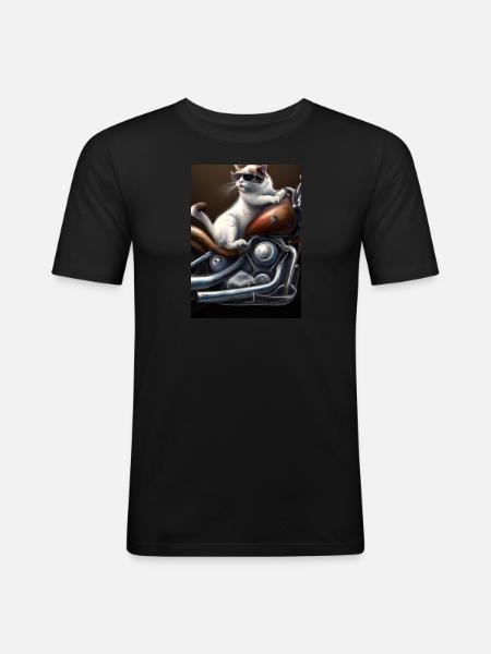Motorrad Katze - Männer Slim Fit T-Shirt - Schwarz