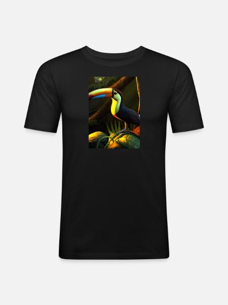 Tukan im Dschungel - Männer Slim Fit T-Shirt - Schwarz
