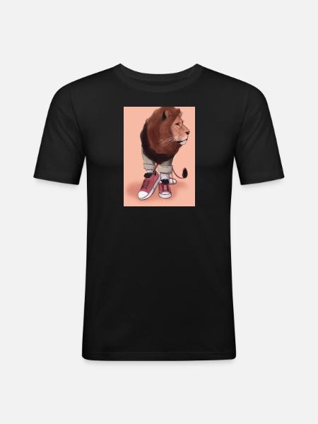 Löwe trägt Turnschuhe - Männer Slim Fit T-Shirt - Schwarz