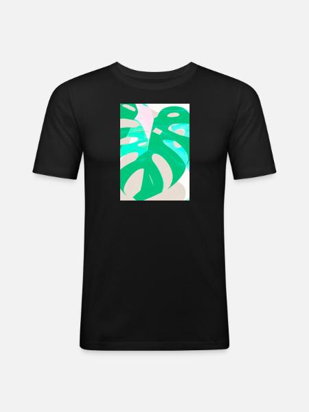 Monstera Pflanze Zusammenfassung - Männer Slim Fit T-Shirt - Schwarz