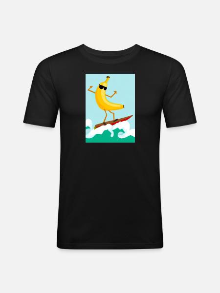 Surfen Banane - Männer Slim Fit T-Shirt - Schwarz