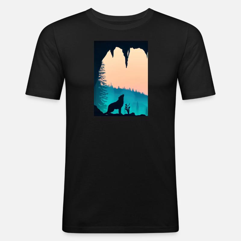 Wolf bei Nacht - Männer Slim Fit T-Shirt - Schwarz