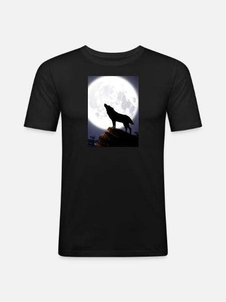 Wolf bei Nacht - Männer Slim Fit T-Shirt - Schwarz