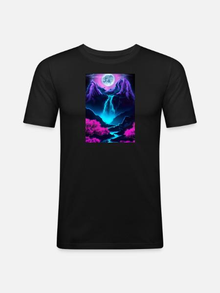 Mystischer Wasserfall - Männer Slim Fit T-Shirt - Schwarz