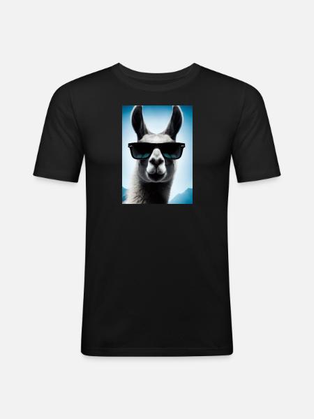 Lama mit Sonnenbrille - Männer Slim Fit T-Shirt - Schwarz