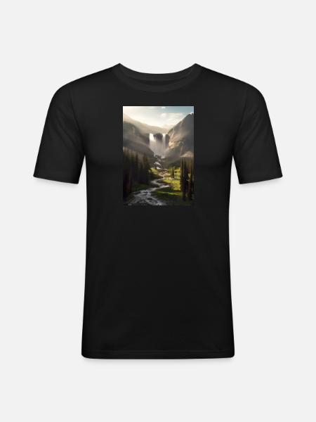 Wasserfall in der Natur - Männer Slim Fit T-Shirt - Schwarz