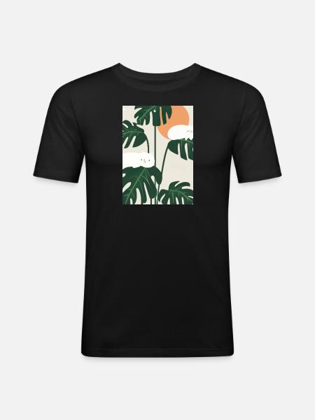 Katzen auf Leafs - Männer Slim Fit T-Shirt - Schwarz