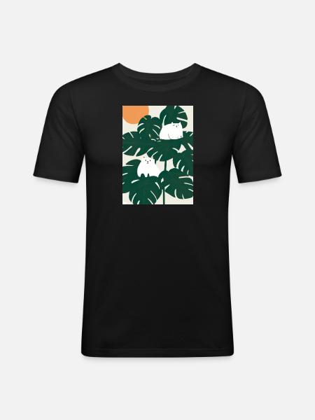 Katzen auf Leafs - Männer Slim Fit T-Shirt - Schwarz