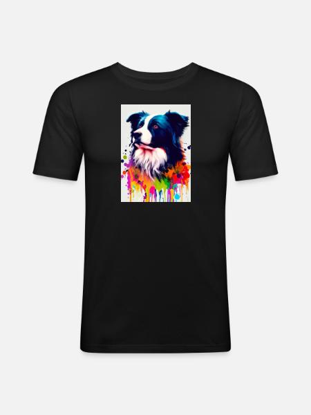 Bunter Border Collie - Männer Slim Fit T-Shirt - Schwarz