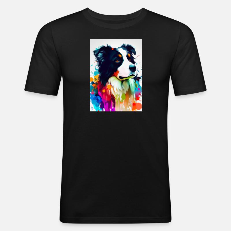 Bunter Border Collie - Männer Slim Fit T-Shirt - Schwarz
