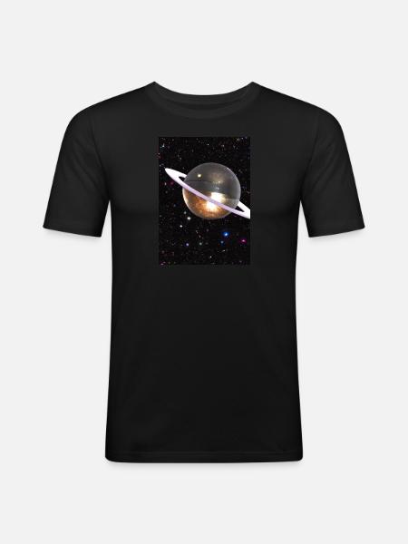 Funky Planet - Männer Slim Fit T-Shirt - Schwarz