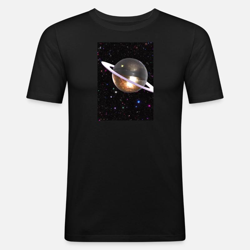 Funky Planet - Männer Slim Fit T-Shirt - Schwarz