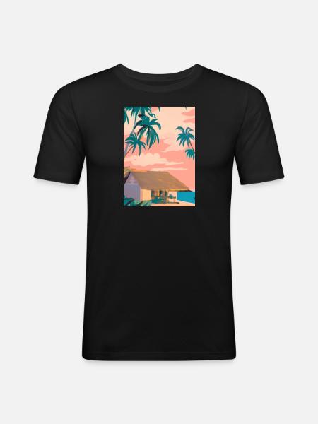 Hawaii Malerei - Männer Slim Fit T-Shirt - Schwarz