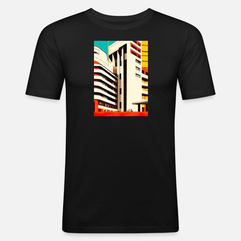 Minimalistisches Stadthaus - Männer Slim Fit T-Shirt - Schwarz