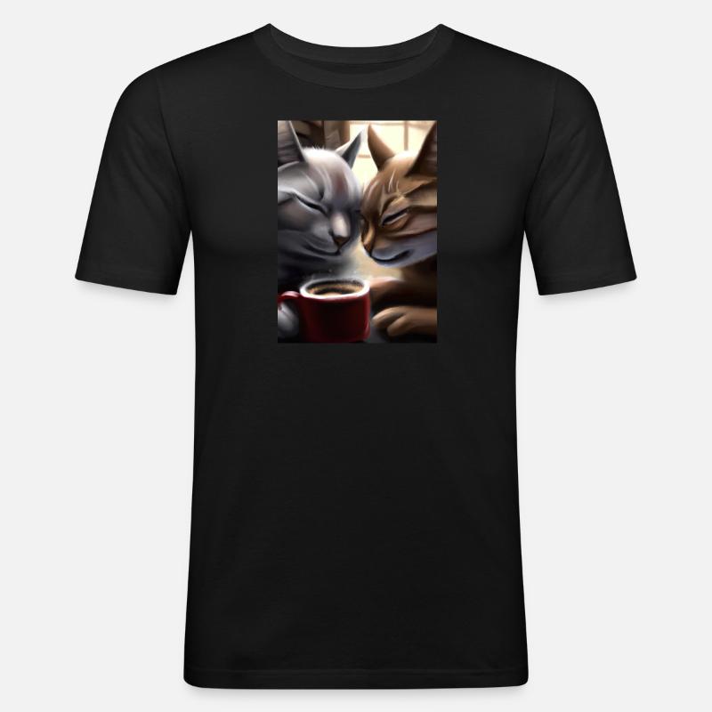 Two Cats Kaffee - Männer Slim Fit T-Shirt - Schwarz
