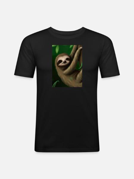 Baby-Faultier - Männer Slim Fit T-Shirt - Schwarz